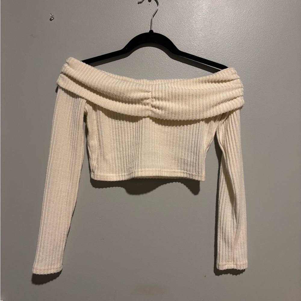 Off-Shoulder Ribbed Sweater - Cream